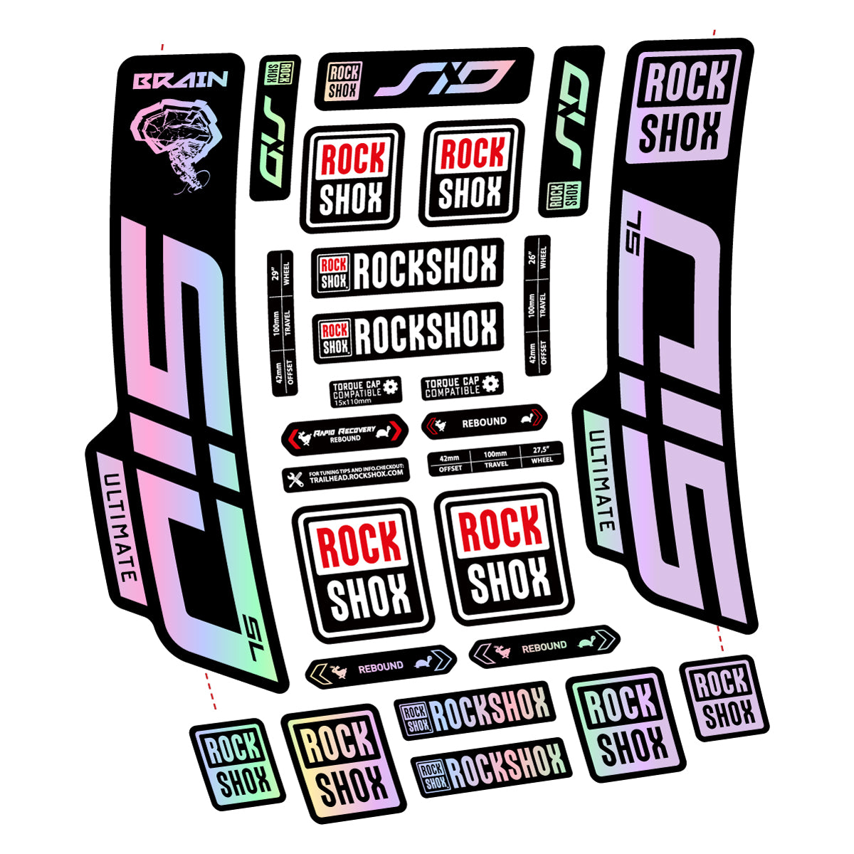 Stickers for RockShox SID Brain Ultimate 2021-2025, Fork vinyl decals - Hollographic