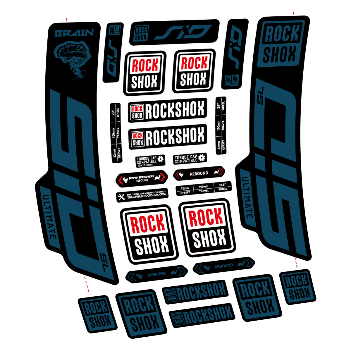 Stickers for RockShox SID Brain Ultimate 2021-2025, Fork vinyl decals - Dark Lake