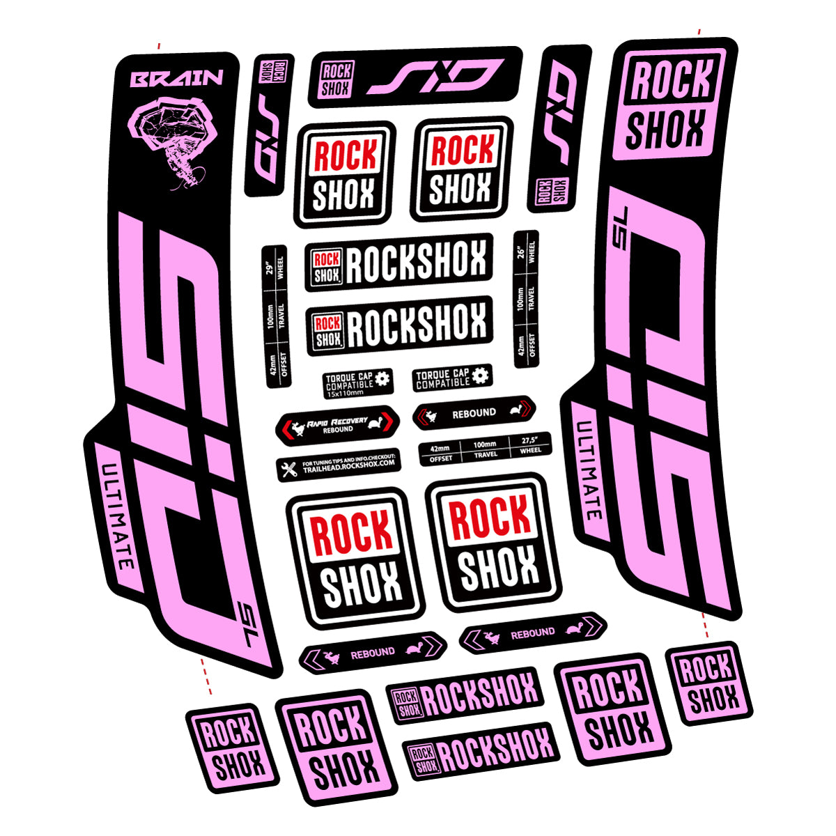 Stickers for RockShox SID Brain Ultimate 2021-2025, Fork vinyl decals - Light Lilac