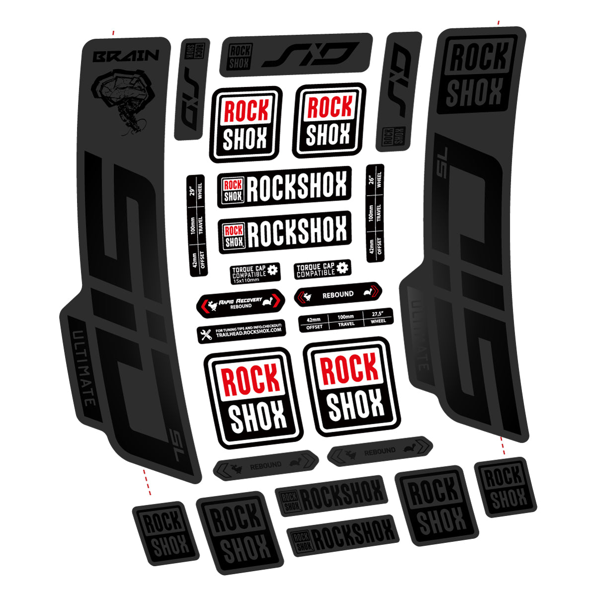 Stickers for RockShox SID Brain Ultimate 2021-2025, Fork vinyl decals - Black