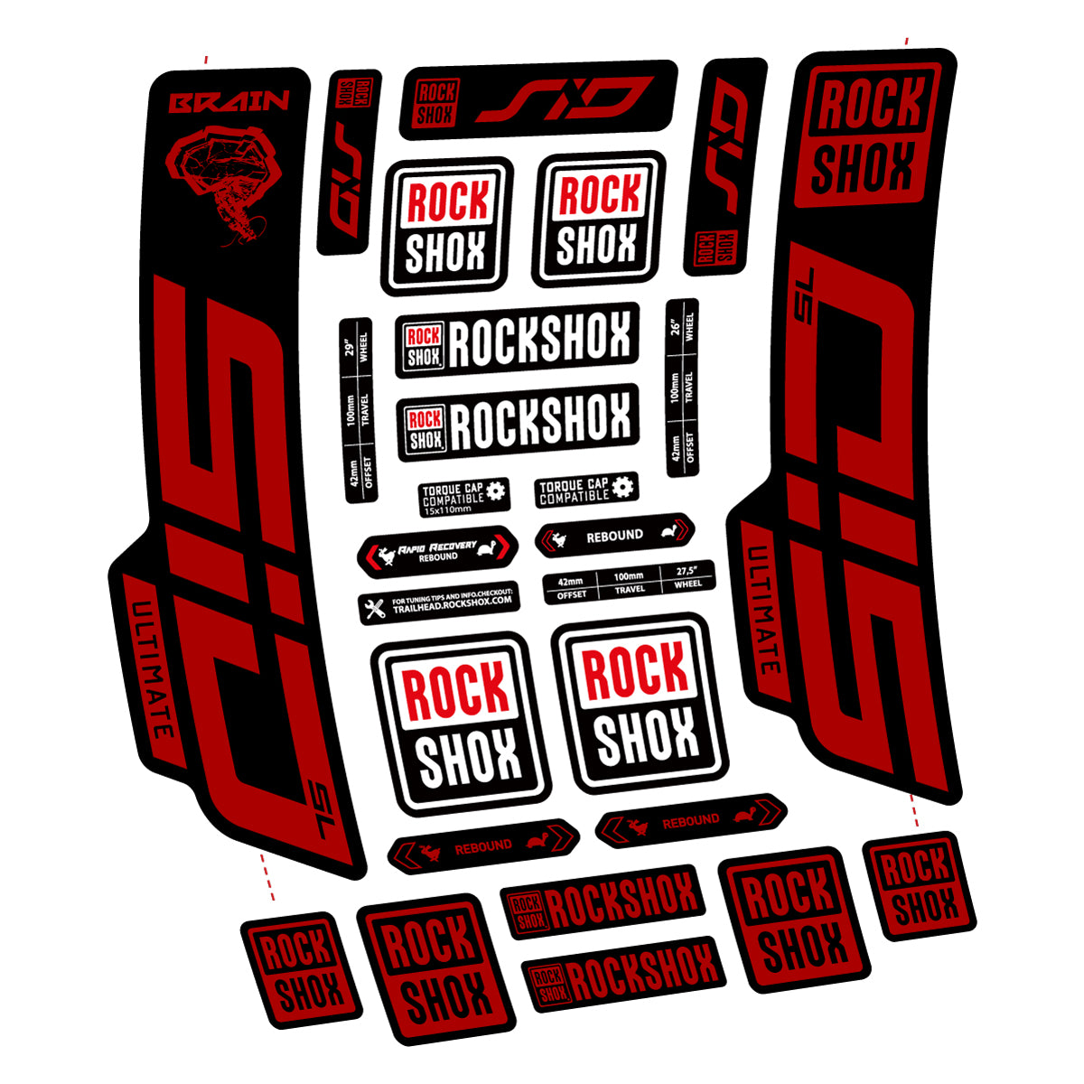 Stickers for RockShox SID Brain Ultimate 2021-2025, Fork vinyl decals - Dark Red
