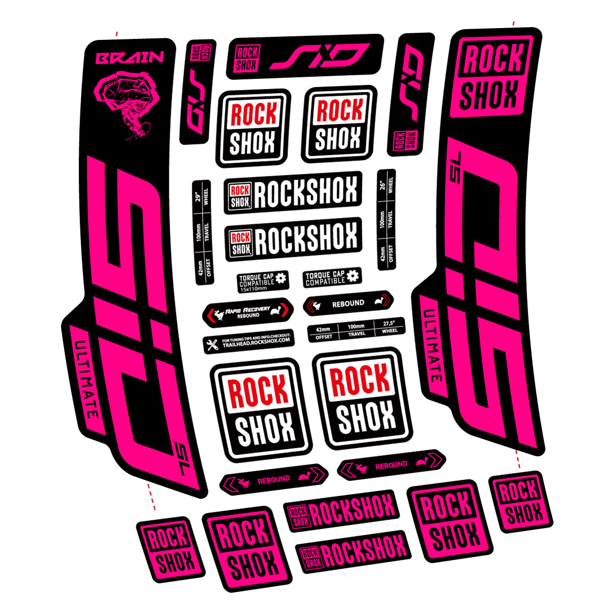 Stickers for RockShox SID Brain Ultimate 2021-2025, Fork vinyl decals - Fuchsia