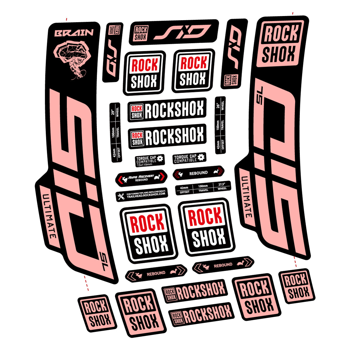 Stickers for RockShox SID Brain Ultimate 2021-2025, Fork vinyl decals - Salmon Pink
