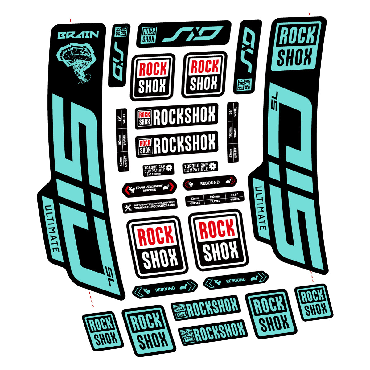 Stickers for RockShox SID Brain Ultimate 2021-2025, Fork vinyl decals - Blue Green