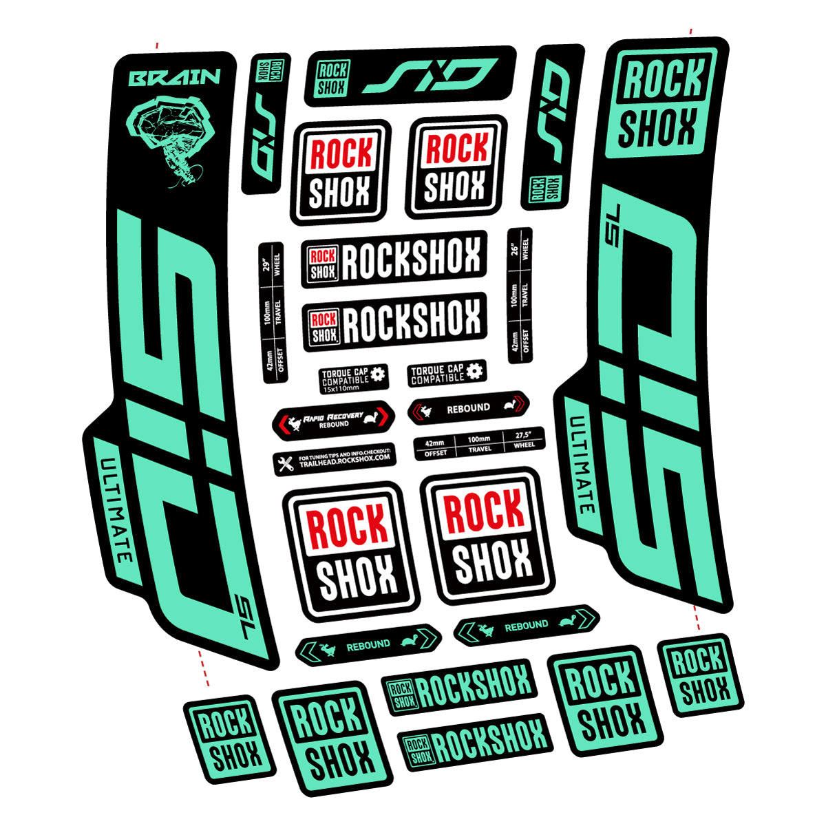 Stickers for RockShox SID Brain Ultimate 2021-2025, Fork vinyl decals - Mint