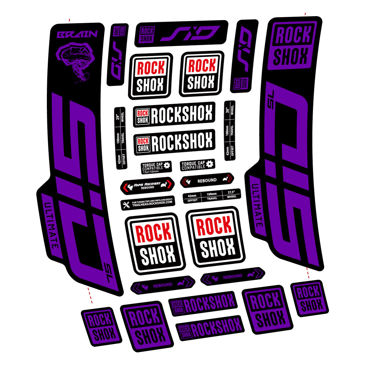Stickers for RockShox SID Brain Ultimate 2021-2025, Fork vinyl decals - Violet