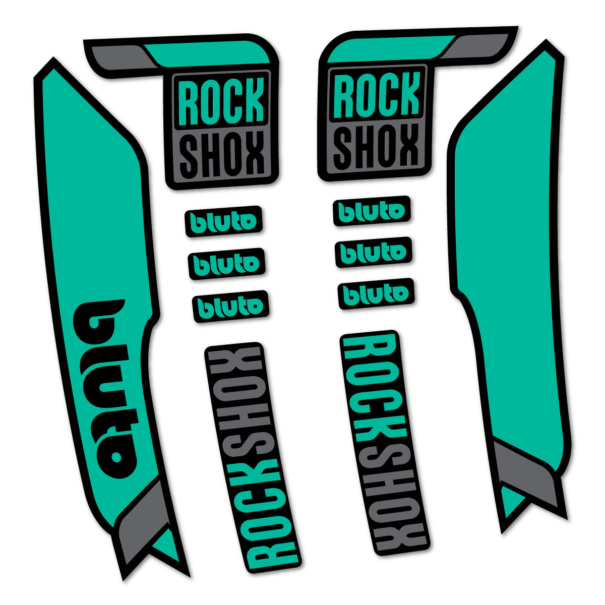 Compatible Stickers for RockShox Bluto 2016-2017, Fork vinyl decals - Green Turquoise