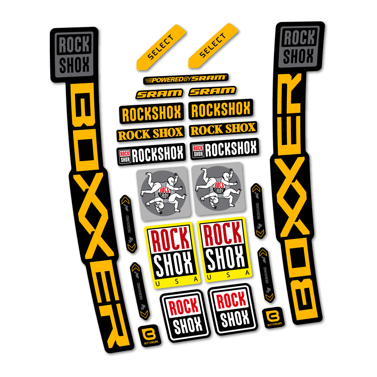 Stickers for RockShox Boxxer Select 2027, Fork vinyl decals - Medium Yellow