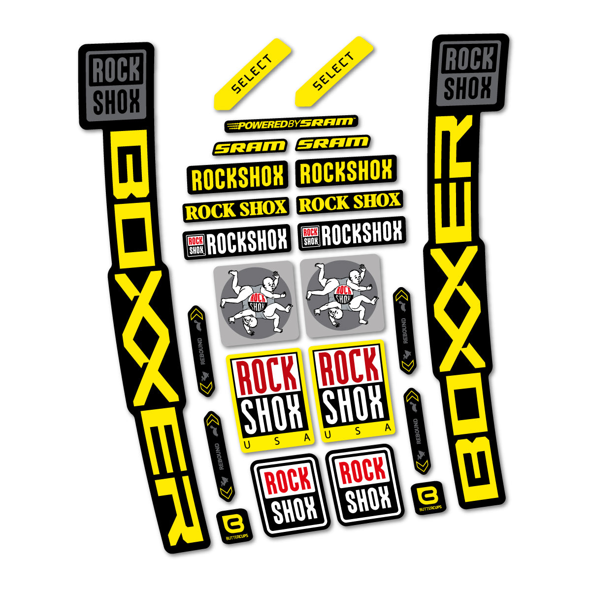 Stickers for RockShox Boxxer Select 2027, Fork vinyl decals - Yellow