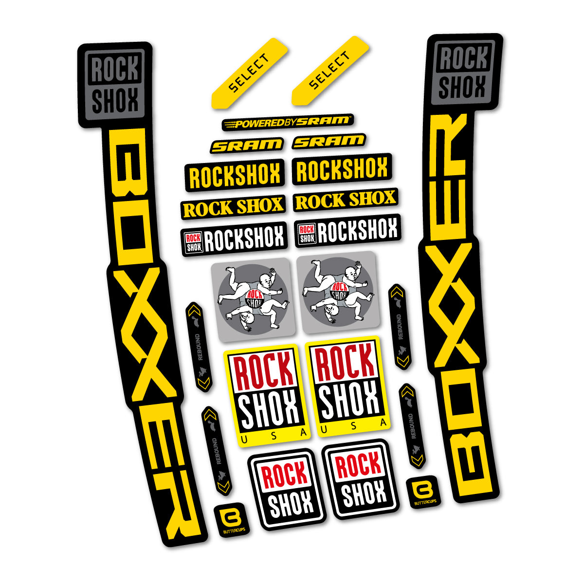 Stickers for RockShox Boxxer Select 2027, Fork vinyl decals - Banana Yellow