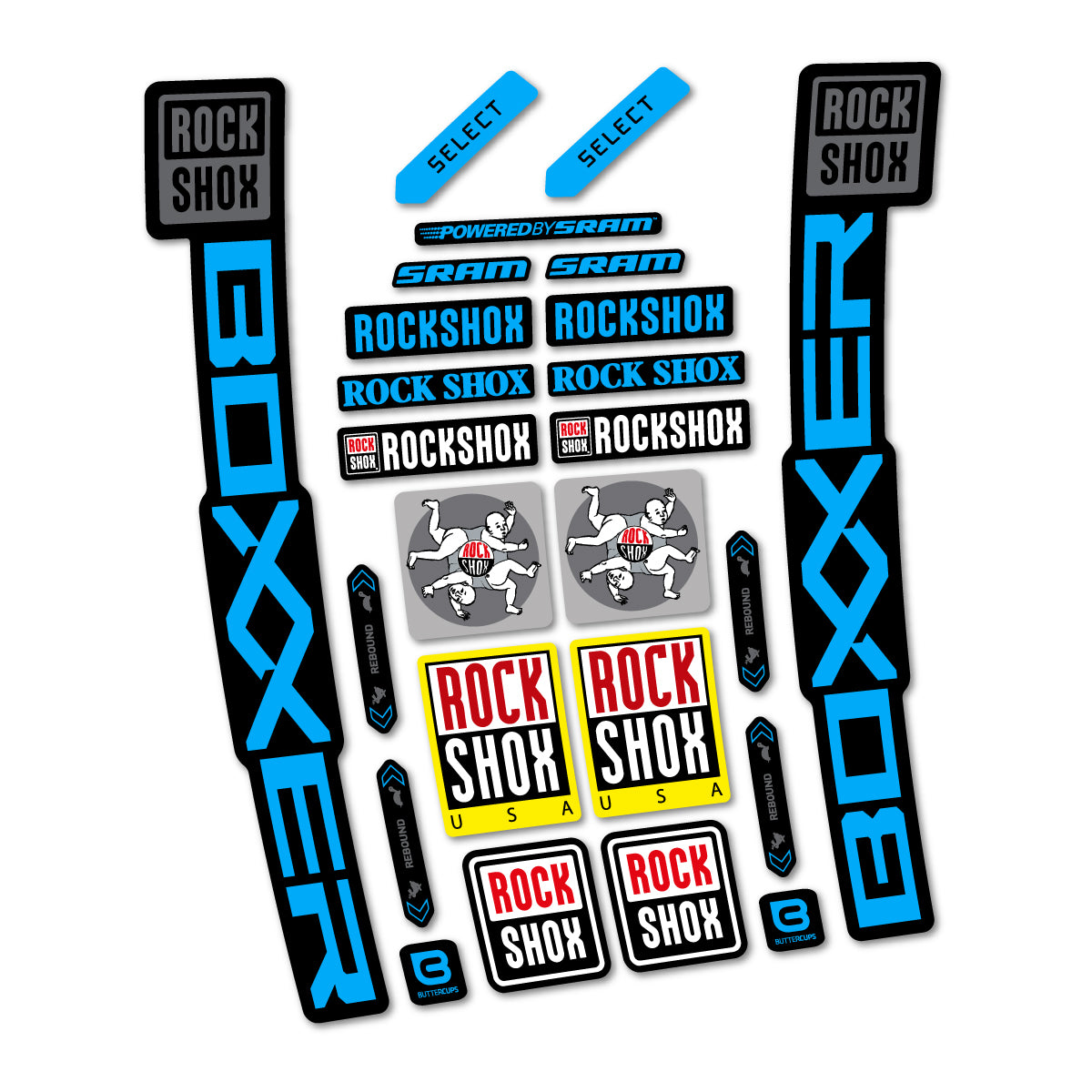 Stickers for RockShox Boxxer Select 2027, Fork vinyl decals - Light Blue