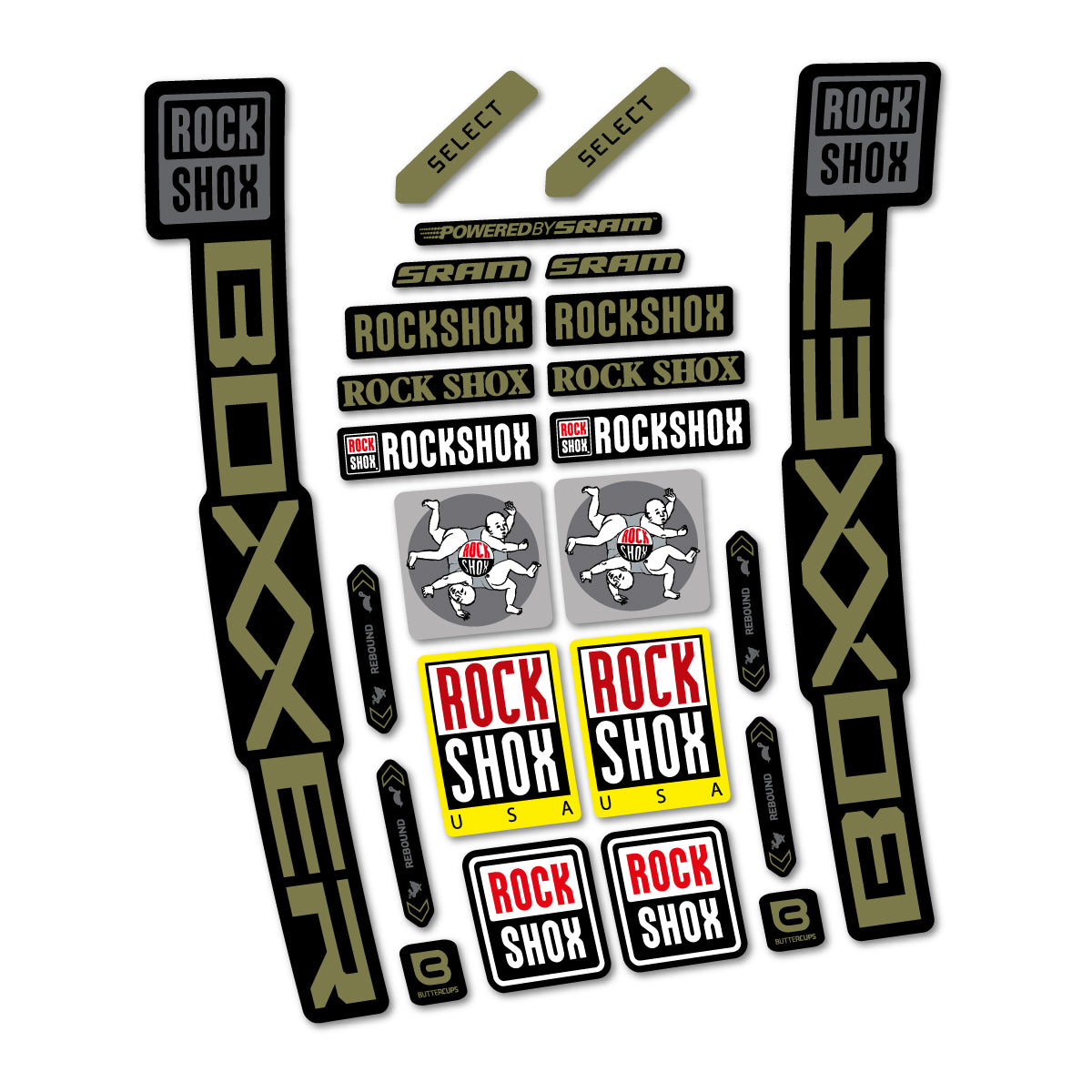 Stickers for RockShox Boxxer Select 2027, Fork vinyl decals - Khaki