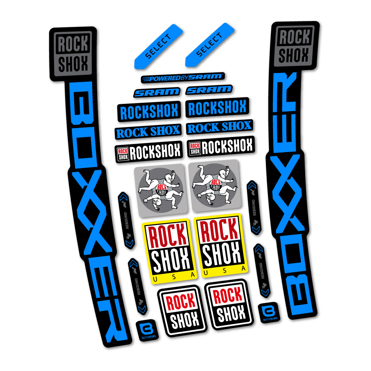 Stickers for RockShox Boxxer Select 2027, Fork vinyl decals - Luminous Cyan