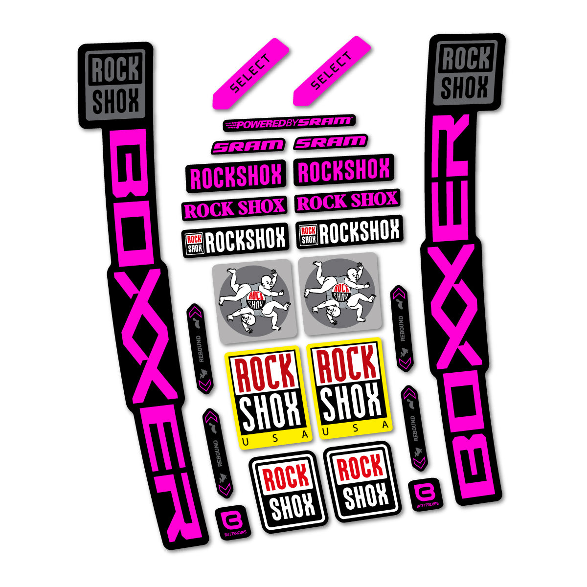 Stickers for RockShox Boxxer Select 2027, Fork vinyl decals - Fuchsia Neon