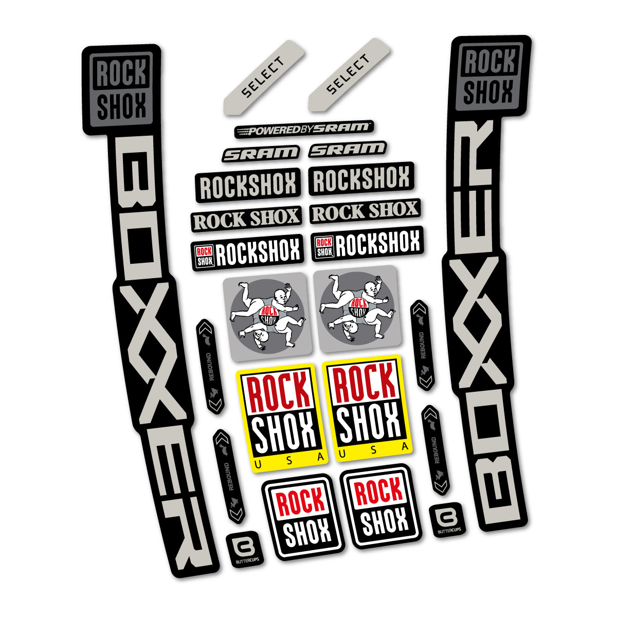 Stickers for RockShox Boxxer Select 2027, Fork vinyl decals - Light Grey