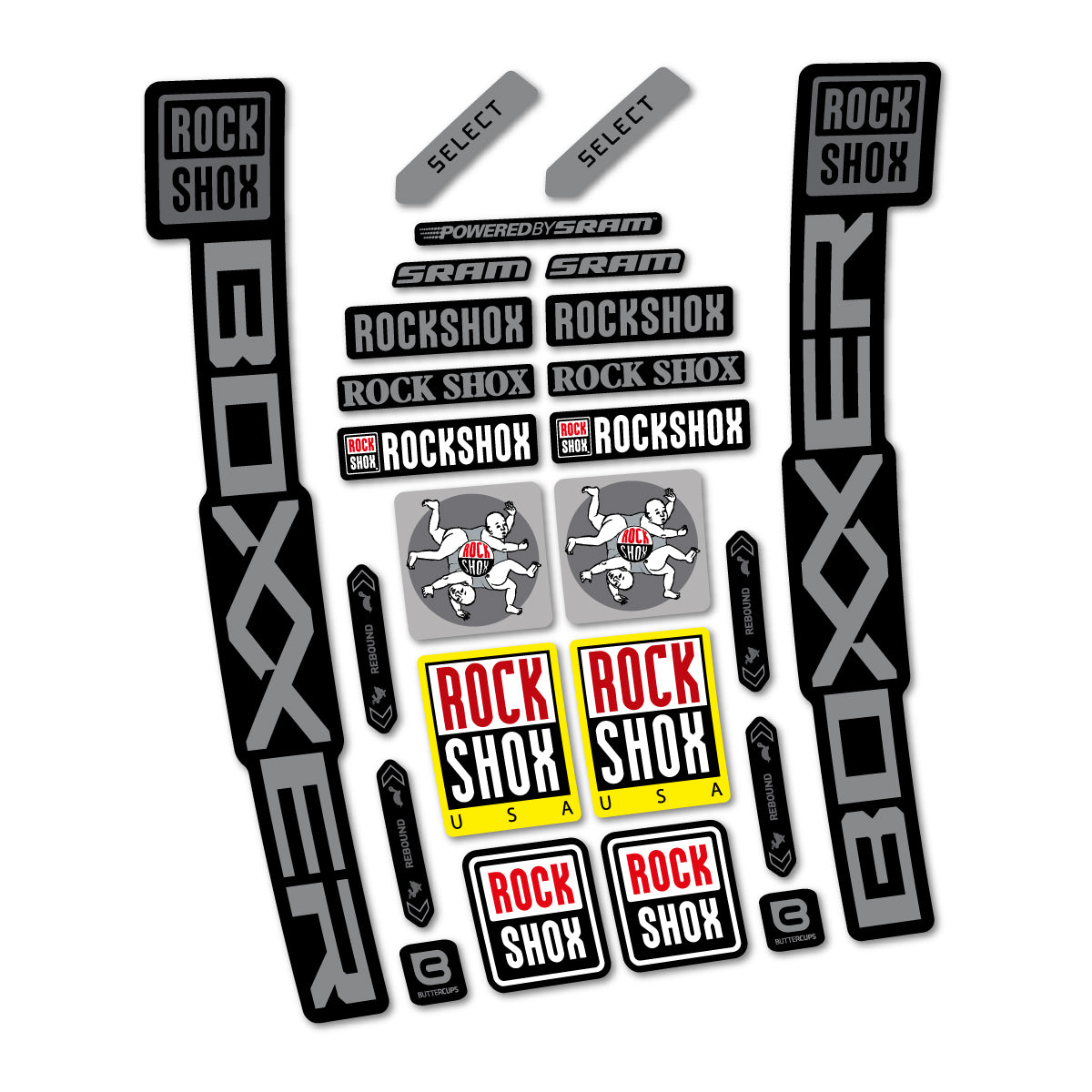 Stickers for RockShox Boxxer Select 2027, Fork vinyl decals - Traffic Grey