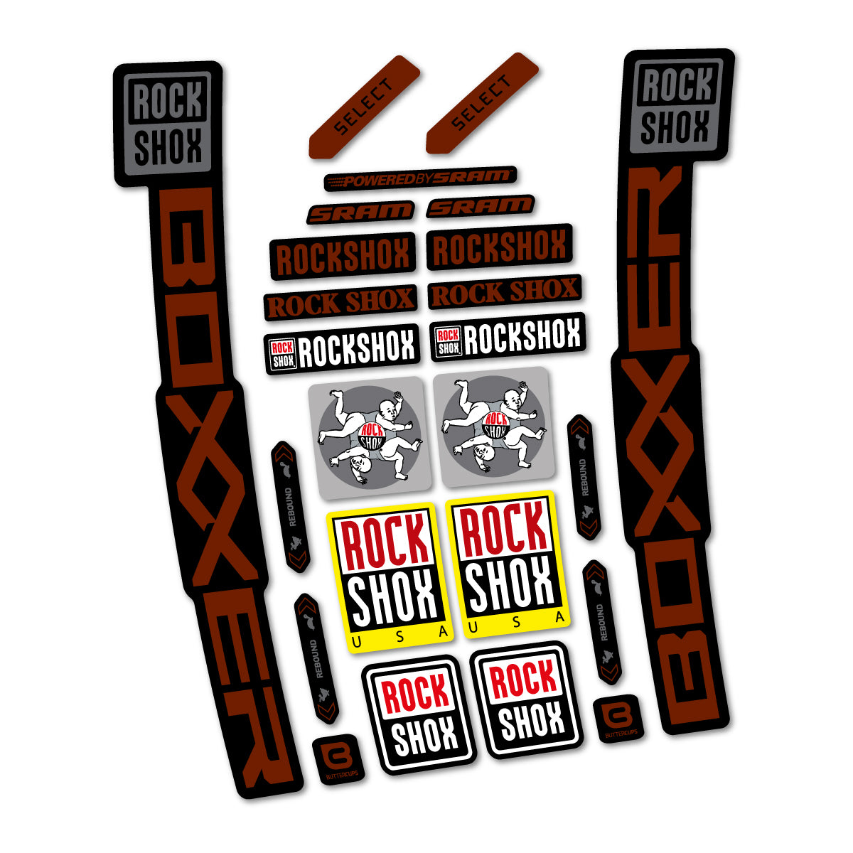 Stickers for RockShox Boxxer Select 2027, Fork vinyl decals - Brown