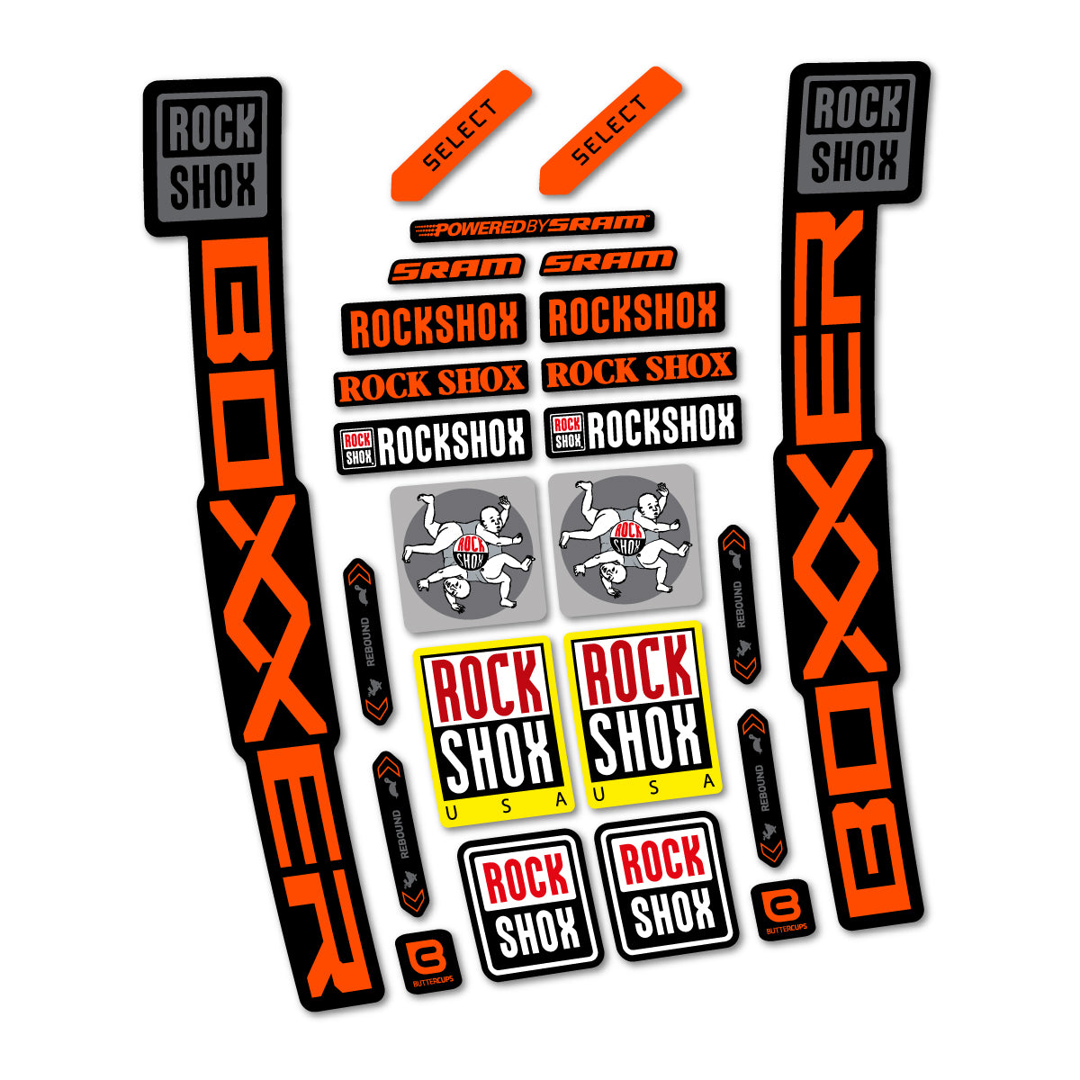 Stickers for RockShox Boxxer Select 2027, Fork vinyl decals - Orange Neon