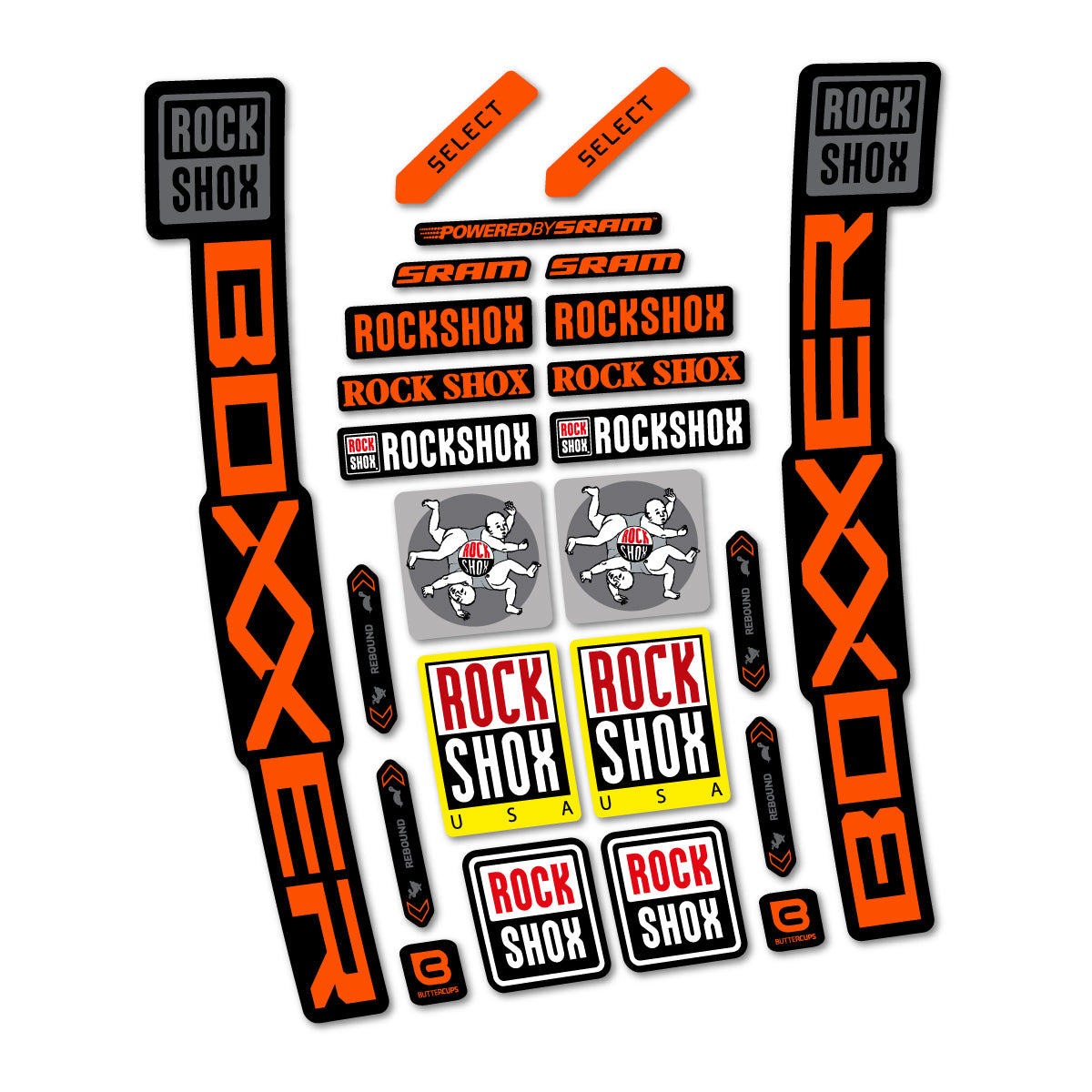 Stickers for RockShox Boxxer Select 2027, Fork vinyl decals - Orange