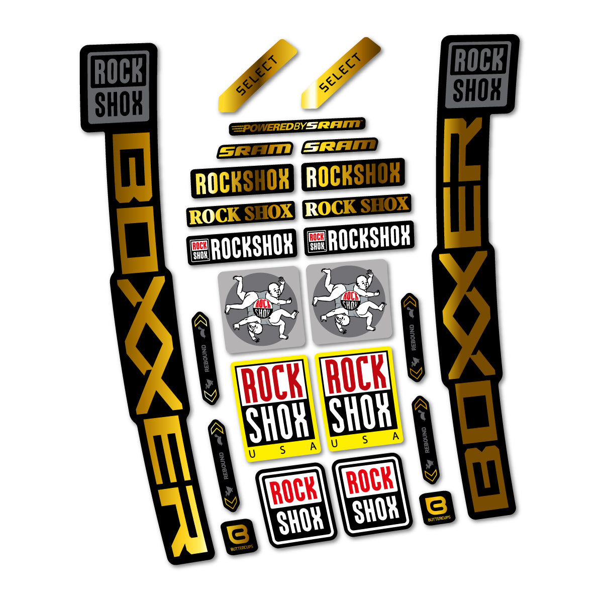 Stickers for RockShox Boxxer Select 2027, Fork vinyl decals - Chrome Gold