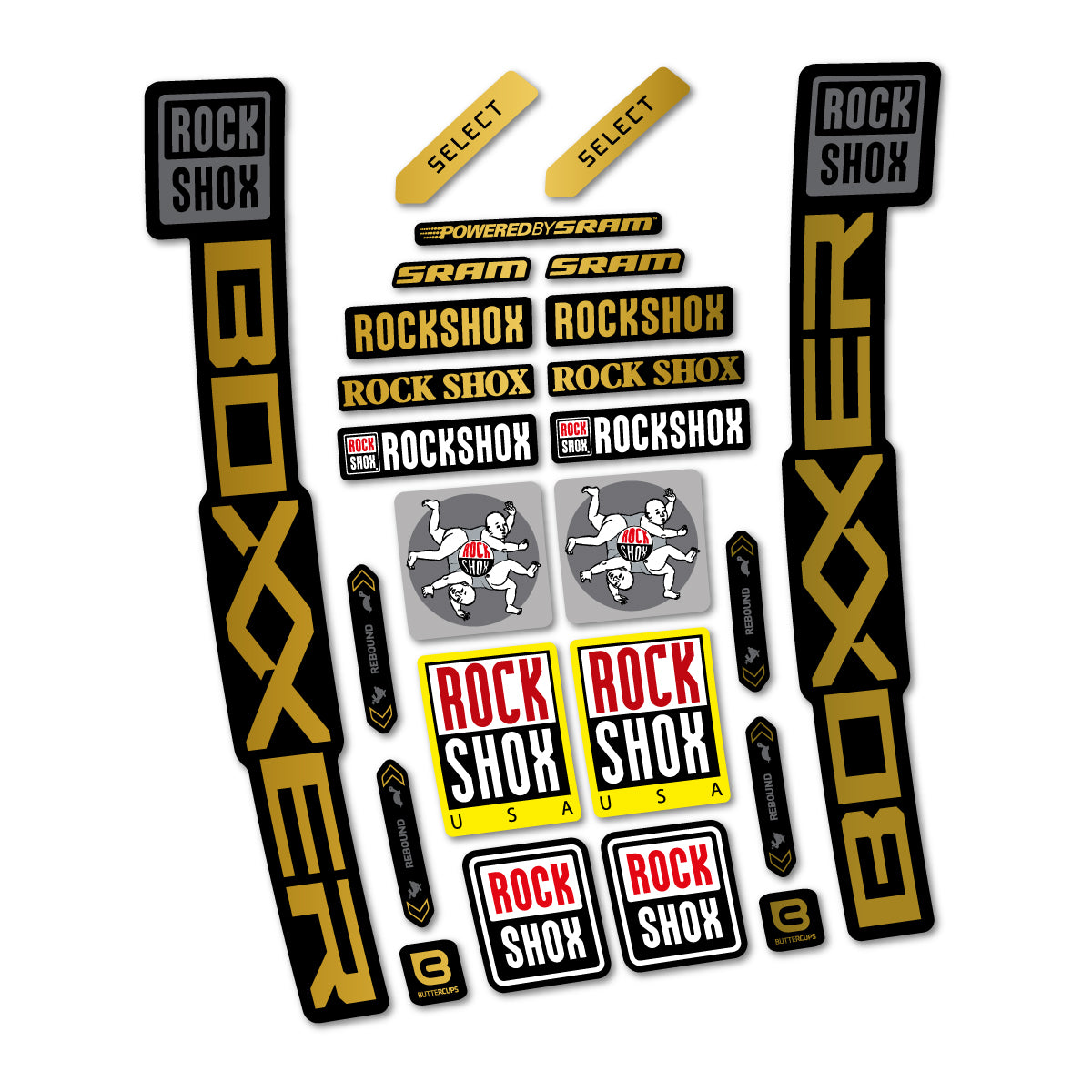 Stickers for RockShox Boxxer Select 2027, Fork vinyl decals - Gold
