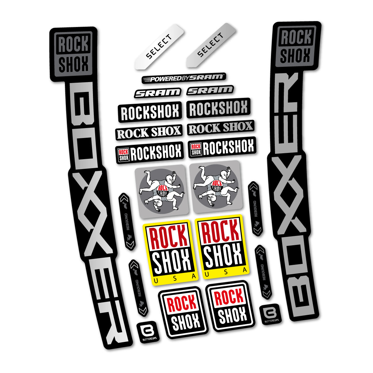 Stickers for RockShox Boxxer Select 2027, Fork vinyl decals - Light Silver