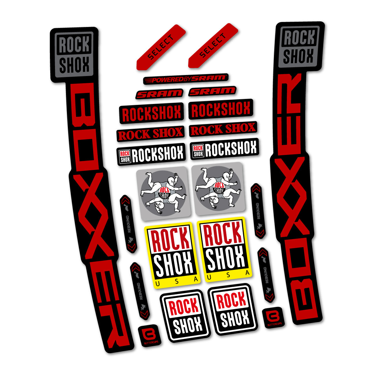 Stickers for RockShox Boxxer Select 2027, Fork vinyl decals - Medium Red