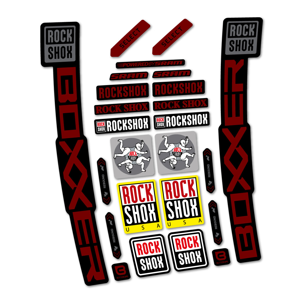 Stickers for RockShox Boxxer Select 2027, Fork vinyl decals - Very Dark Red