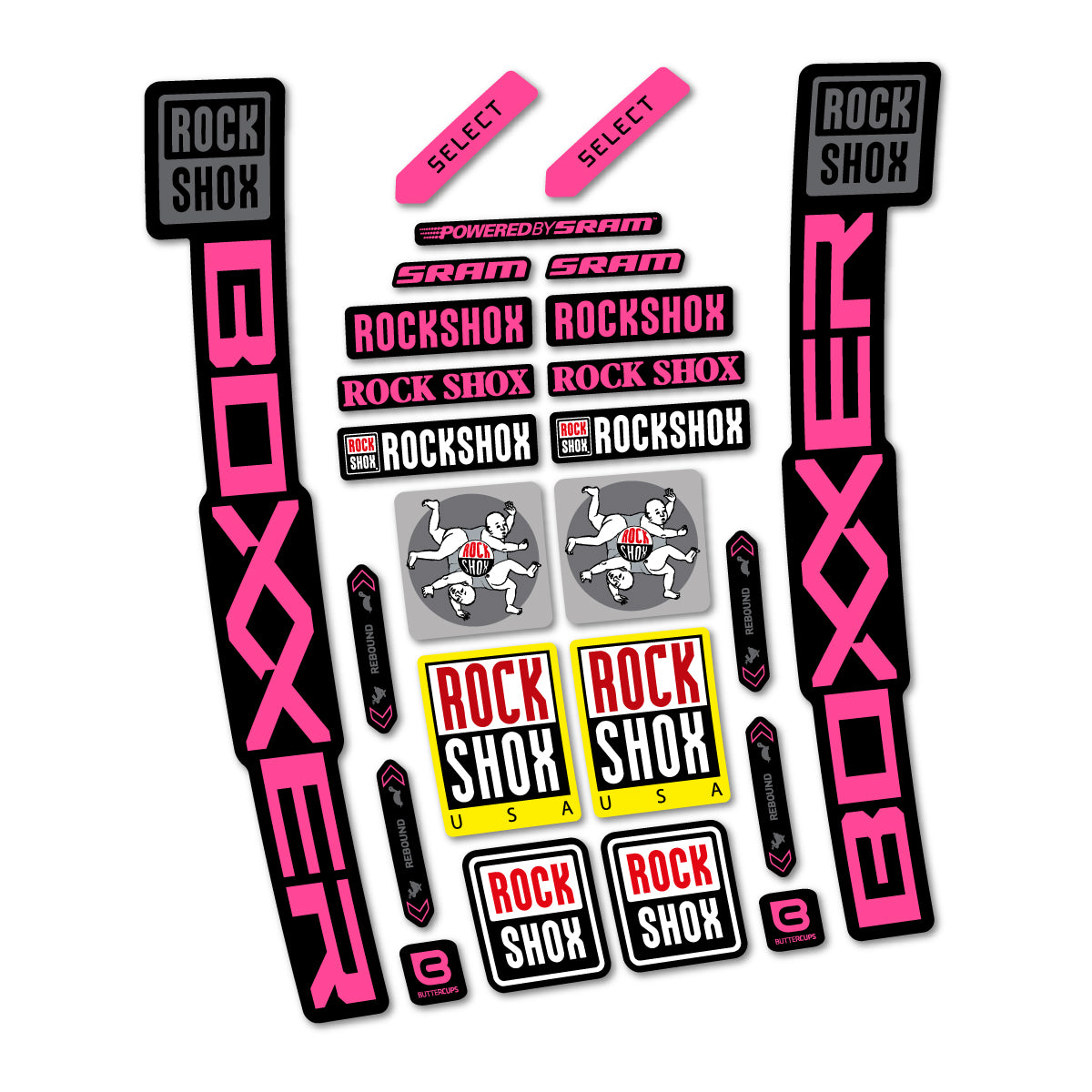 Stickers for RockShox Boxxer Select 2027, Fork vinyl decals - Bubblegum Pink