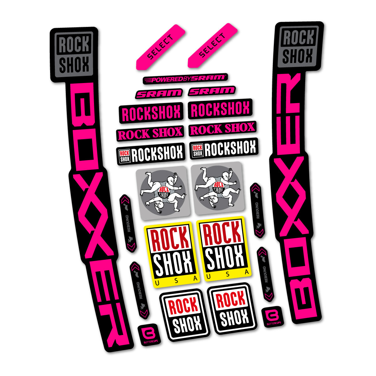 Stickers for RockShox Boxxer Select 2027, Fork vinyl decals - Neon Pink