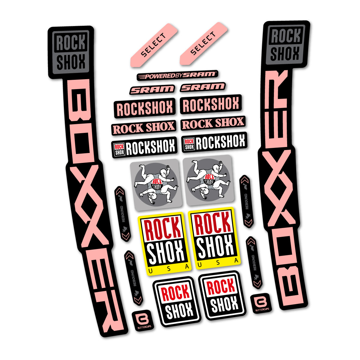 Stickers for RockShox Boxxer Select 2027, Fork vinyl decals - Salmon Pink
