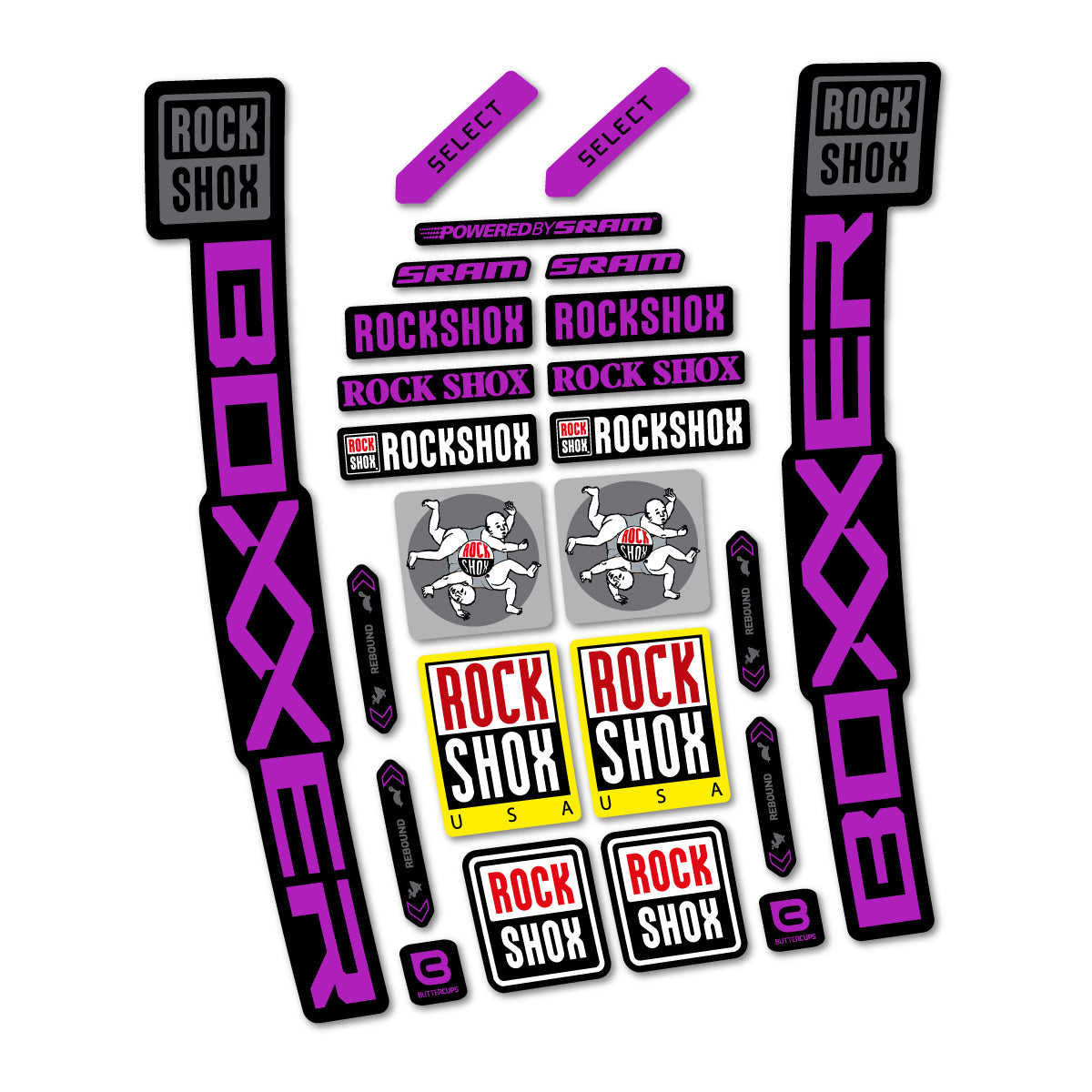 Stickers for RockShox Boxxer Select 2027, Fork vinyl decals - Violet Pink