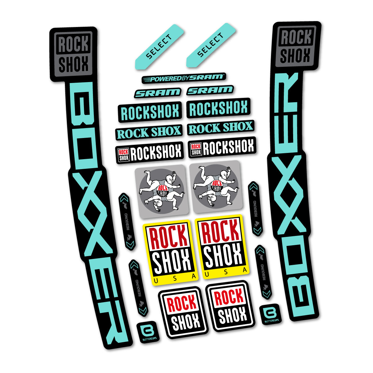 Stickers for RockShox Boxxer Select 2027, Fork vinyl decals - Blue Green