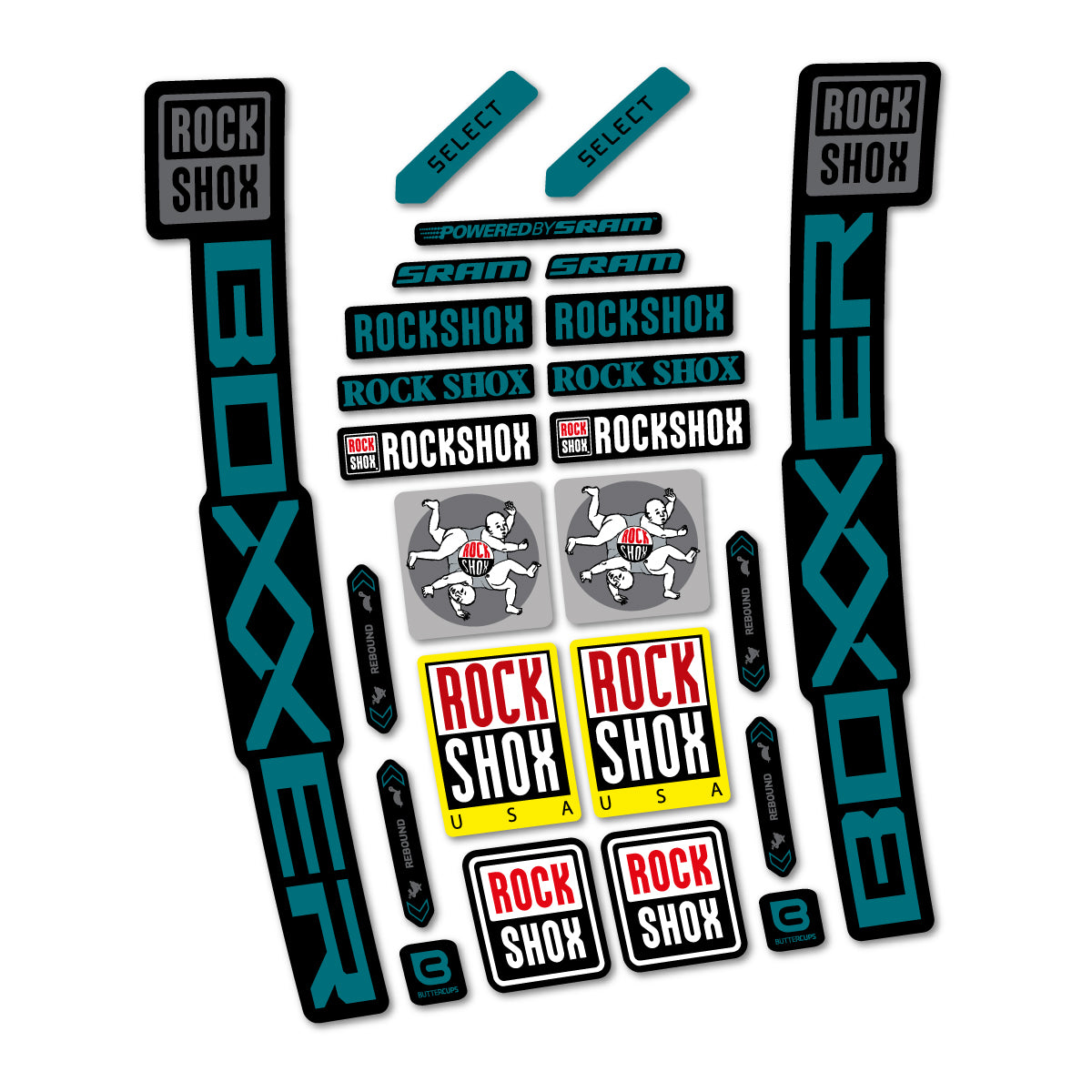 Stickers for RockShox Boxxer Select 2027, Fork vinyl decals - Dark Turquoise