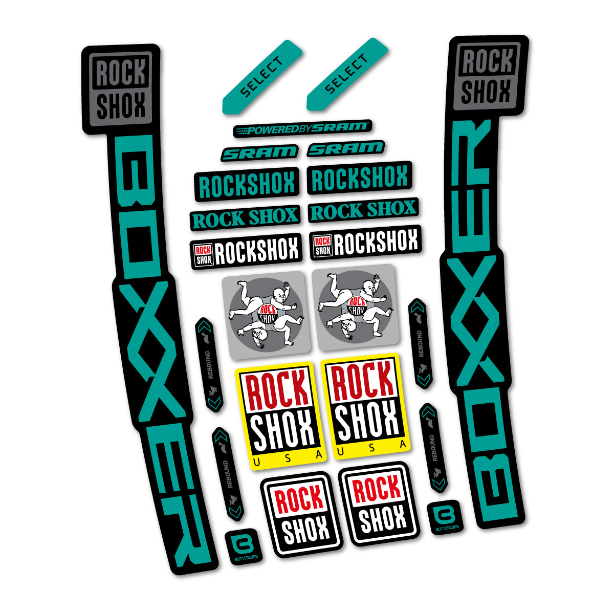 Stickers for RockShox Boxxer Select 2027, Fork vinyl decals - Petrol Turquoise