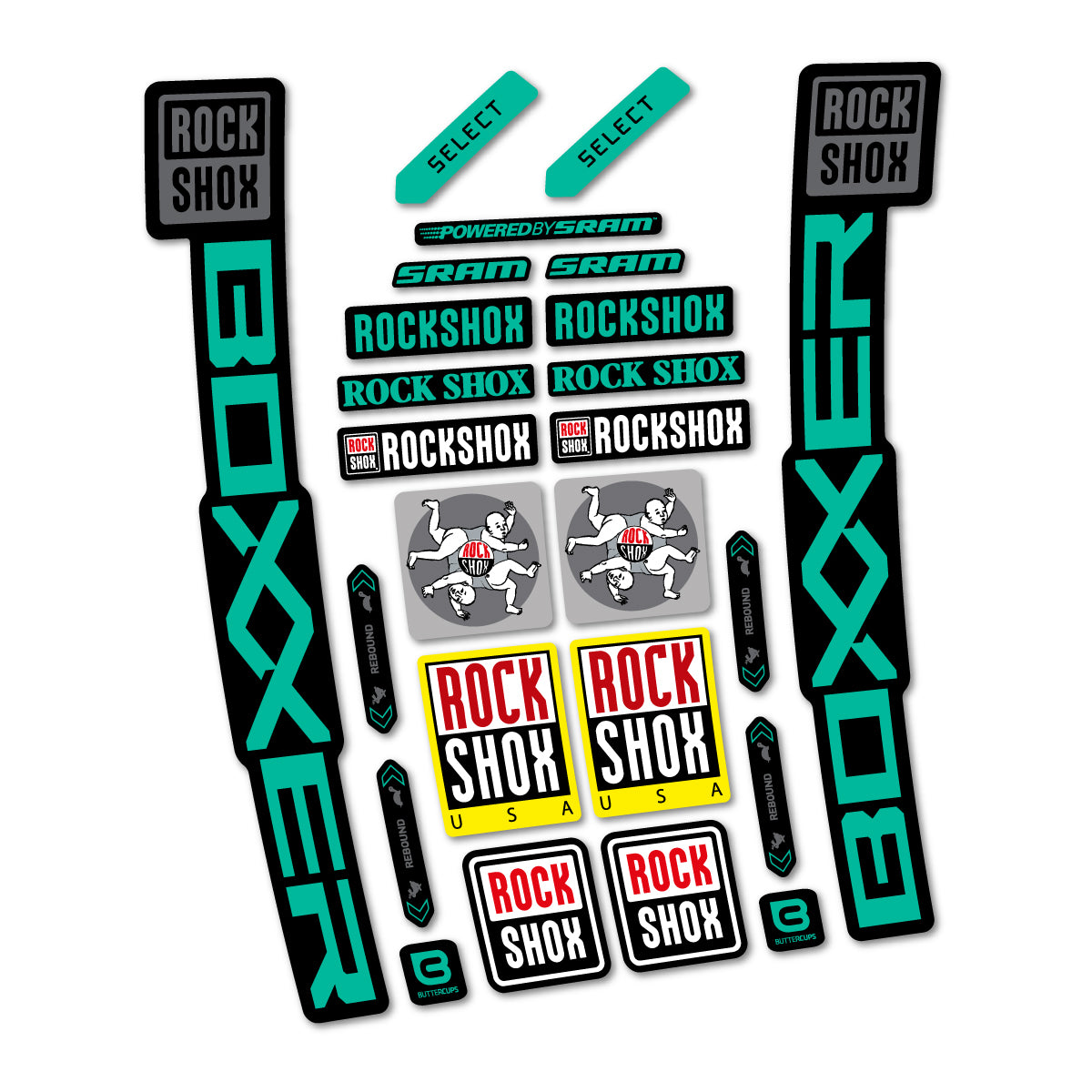 Stickers for RockShox Boxxer Select 2027, Fork vinyl decals - Green Turquoise