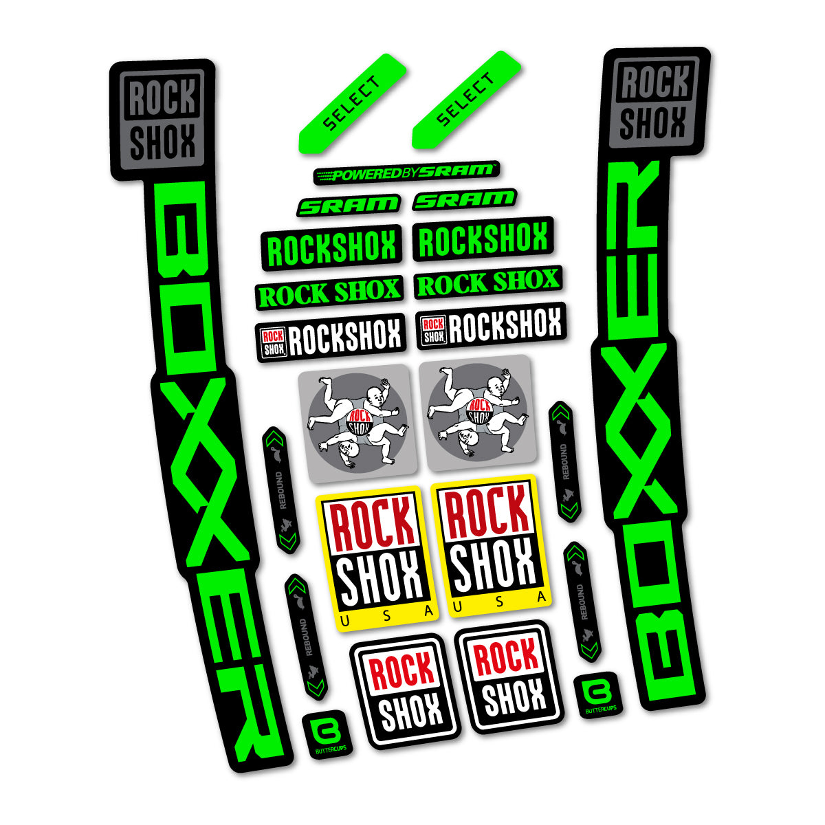 Stickers for RockShox Boxxer Select 2027, Fork vinyl decals - Neon Green
