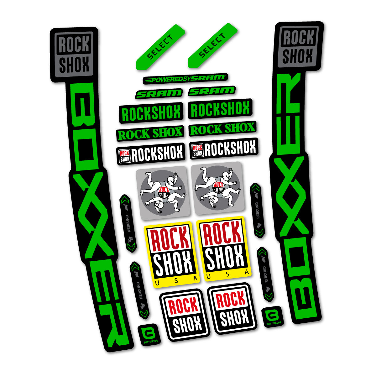 Stickers for RockShox Boxxer Select 2027, Fork vinyl decals - Grass Green