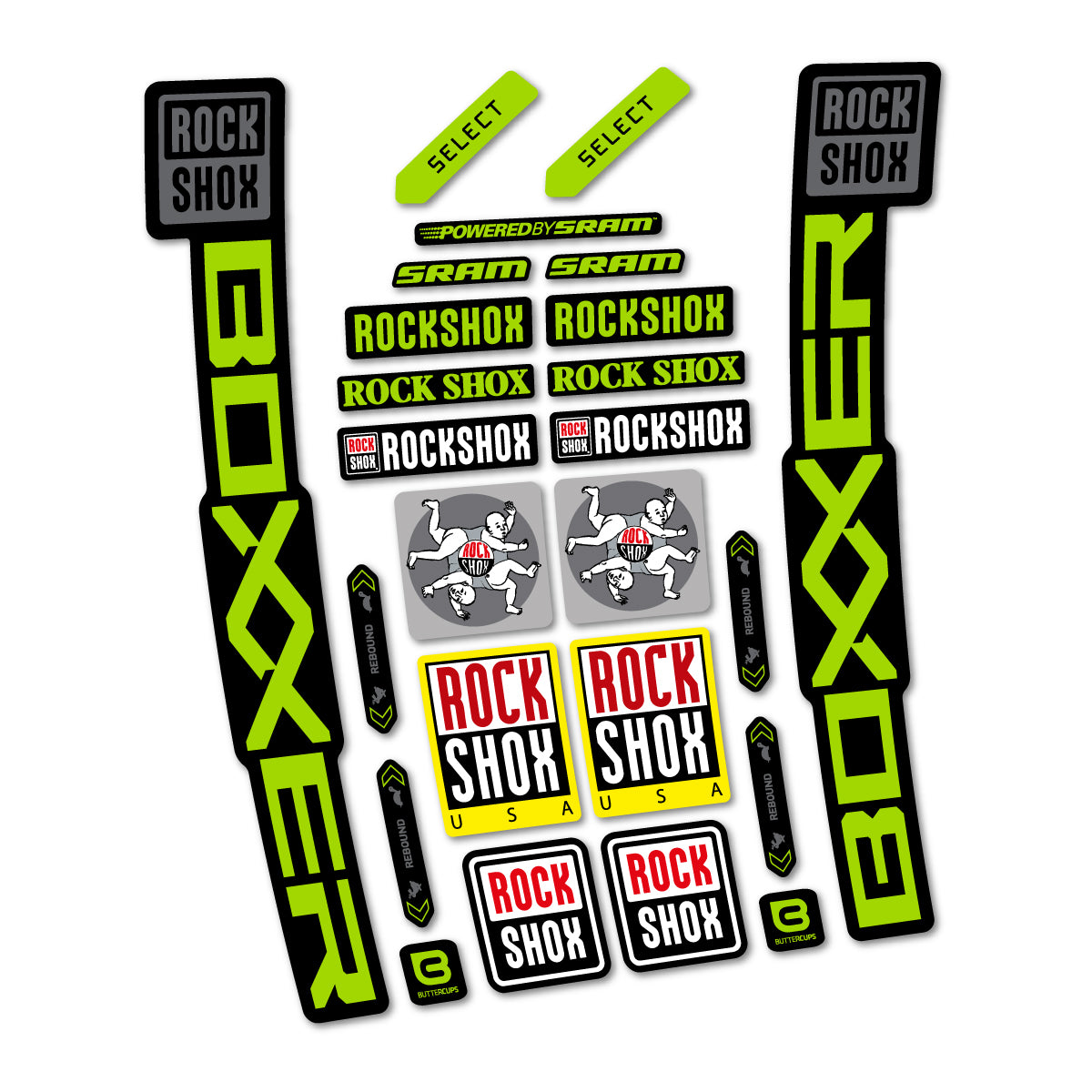 Stickers for RockShox Boxxer Select 2027, Fork vinyl decals - Lime Green