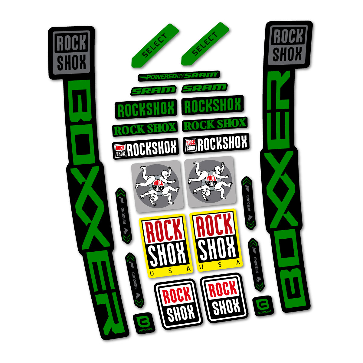 Stickers for RockShox Boxxer Select 2027, Fork vinyl decals - Medium Green