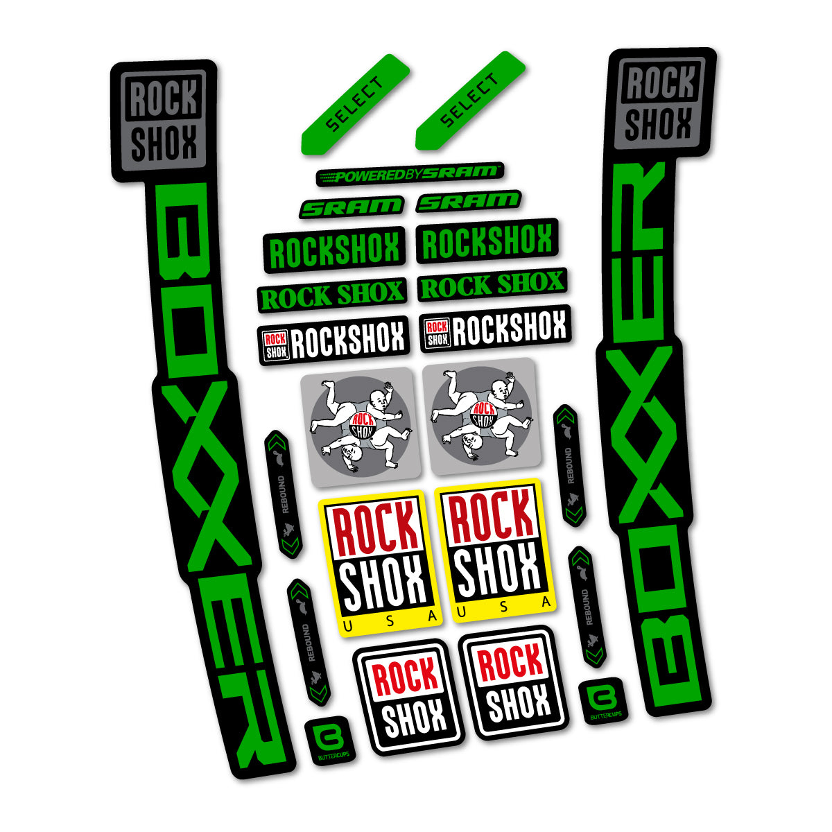 Stickers for RockShox Boxxer Select 2027, Fork vinyl decals - Green