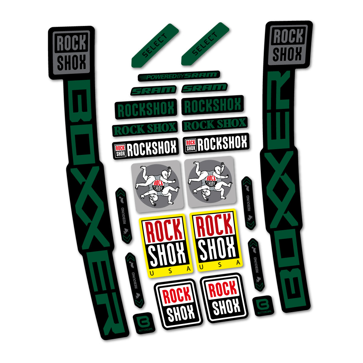 Stickers for RockShox Boxxer Select 2027, Fork vinyl decals - Dark Green