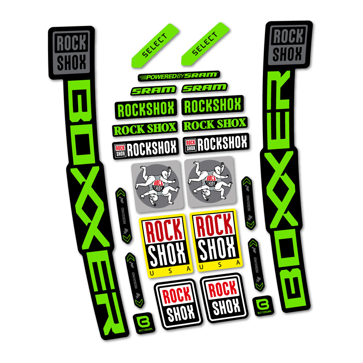 Stickers for RockShox Boxxer Select 2027, Fork vinyl decals - Apple Green