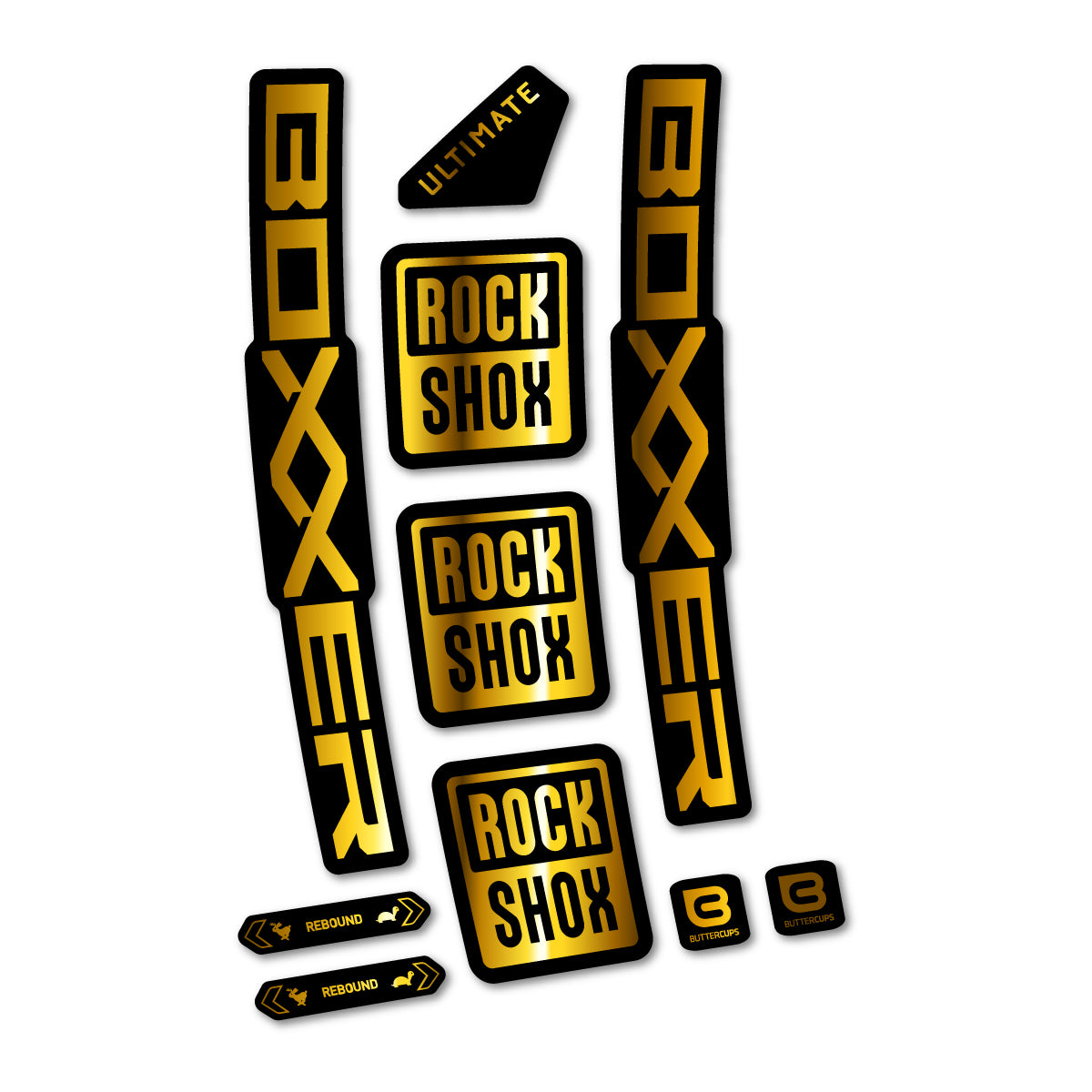 Stickers for RockShox Boxxer Ultimate 2027, Fork vinyl decals - Chrome Gold