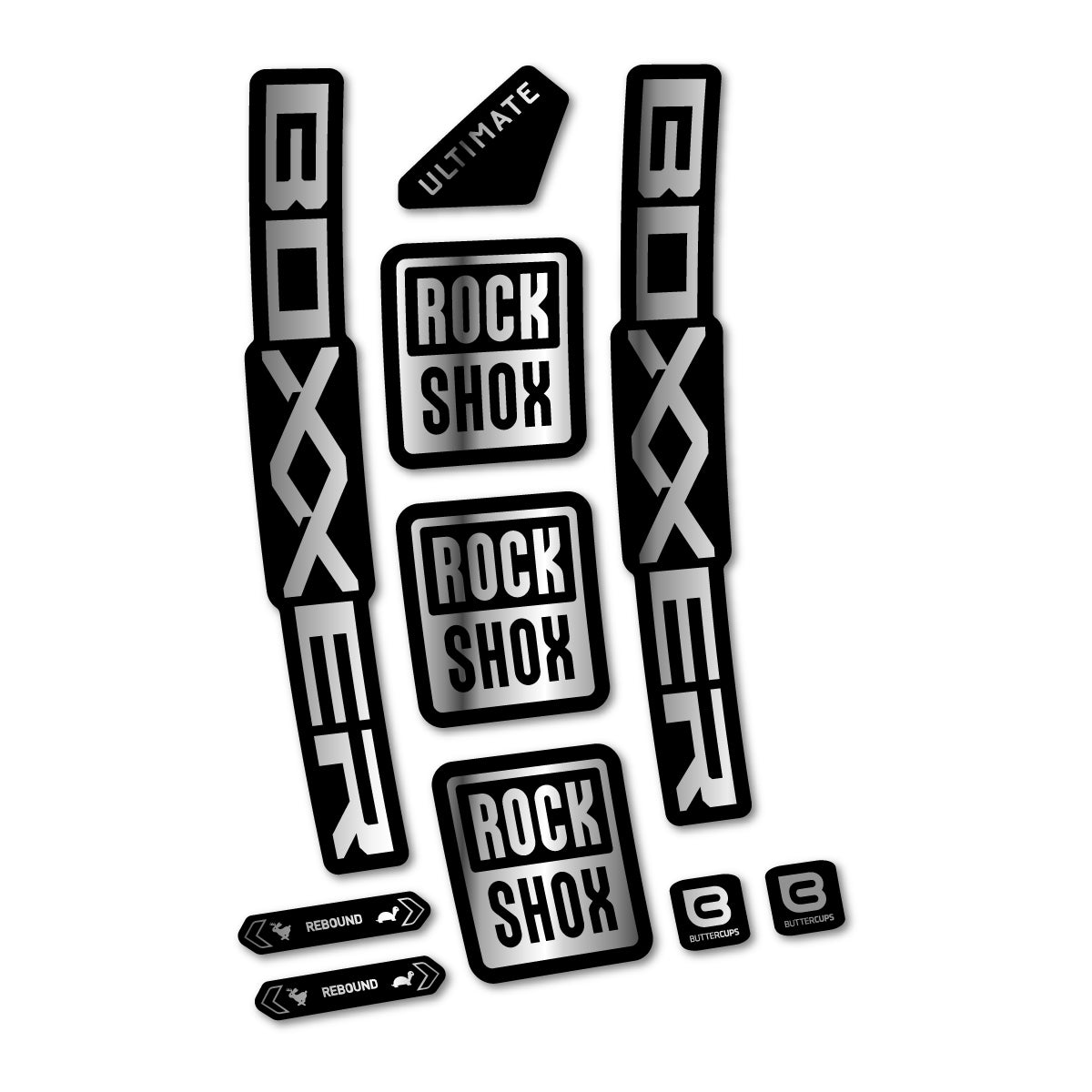 Stickers for RockShox Boxxer Ultimate 2027, Fork vinyl decals - Chrome Silver