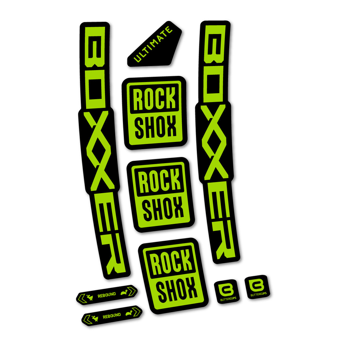Stickers for RockShox Boxxer Ultimate 2027, Fork vinyl decals - Lime Green