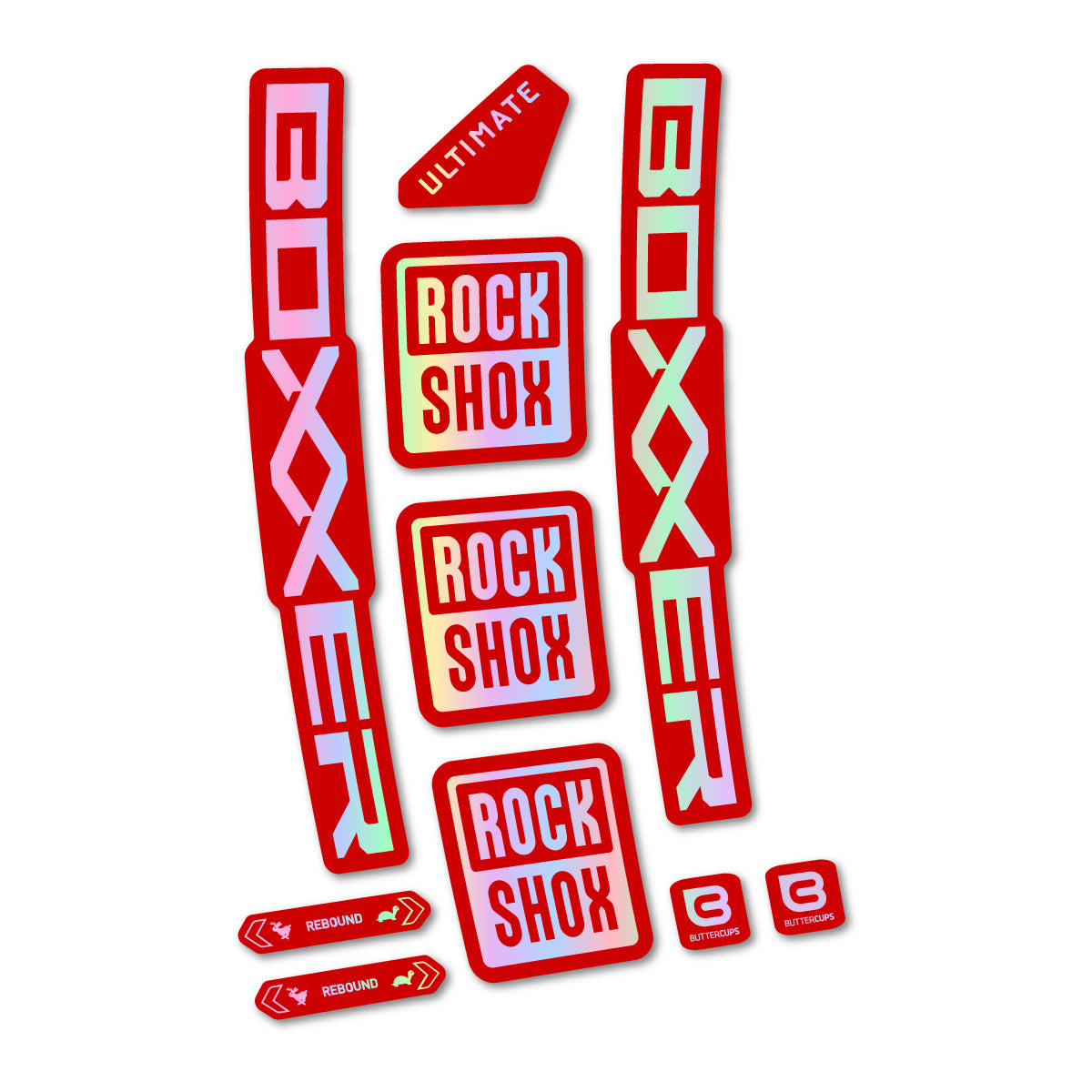 Stickers for RockShox Boxxer Ultimate Red 2027, Fork vinyl decals - Hollographic