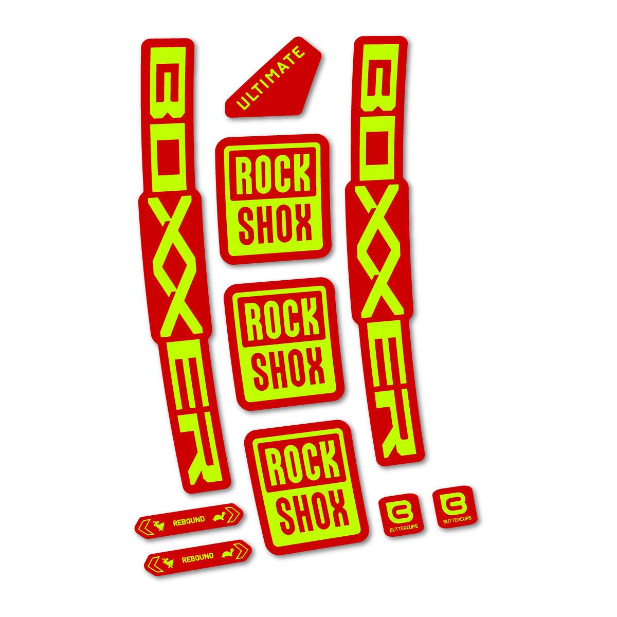Stickers for RockShox Boxxer Ultimate Red 2027, Fork vinyl decals - Lime Neon