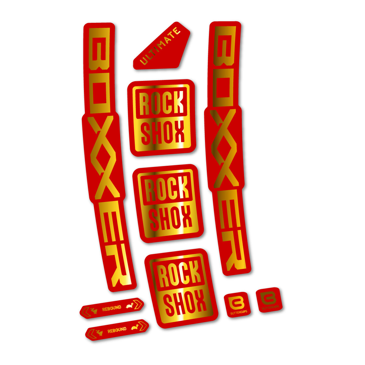 Stickers for RockShox Boxxer Ultimate Red 2027, Fork vinyl decals - Chrome Gold