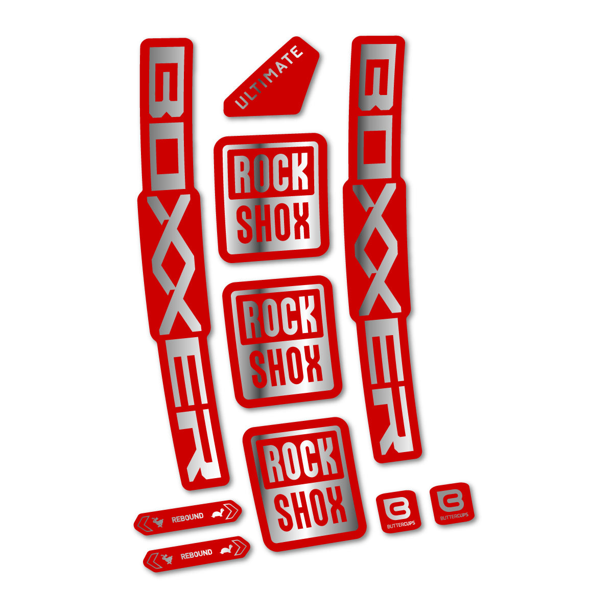 Stickers for RockShox Boxxer Ultimate Red 2027, Fork vinyl decals - Chrome Silver